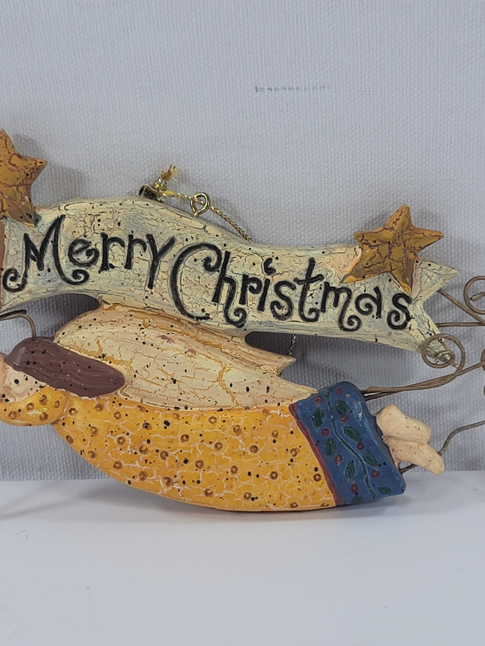 Folk Art Style Flying Merry Christmas Angel Ornament